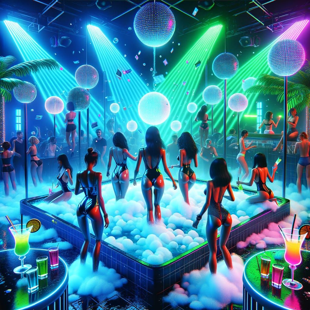 Tropical Foam Party Nightclub with Vibrant Lights