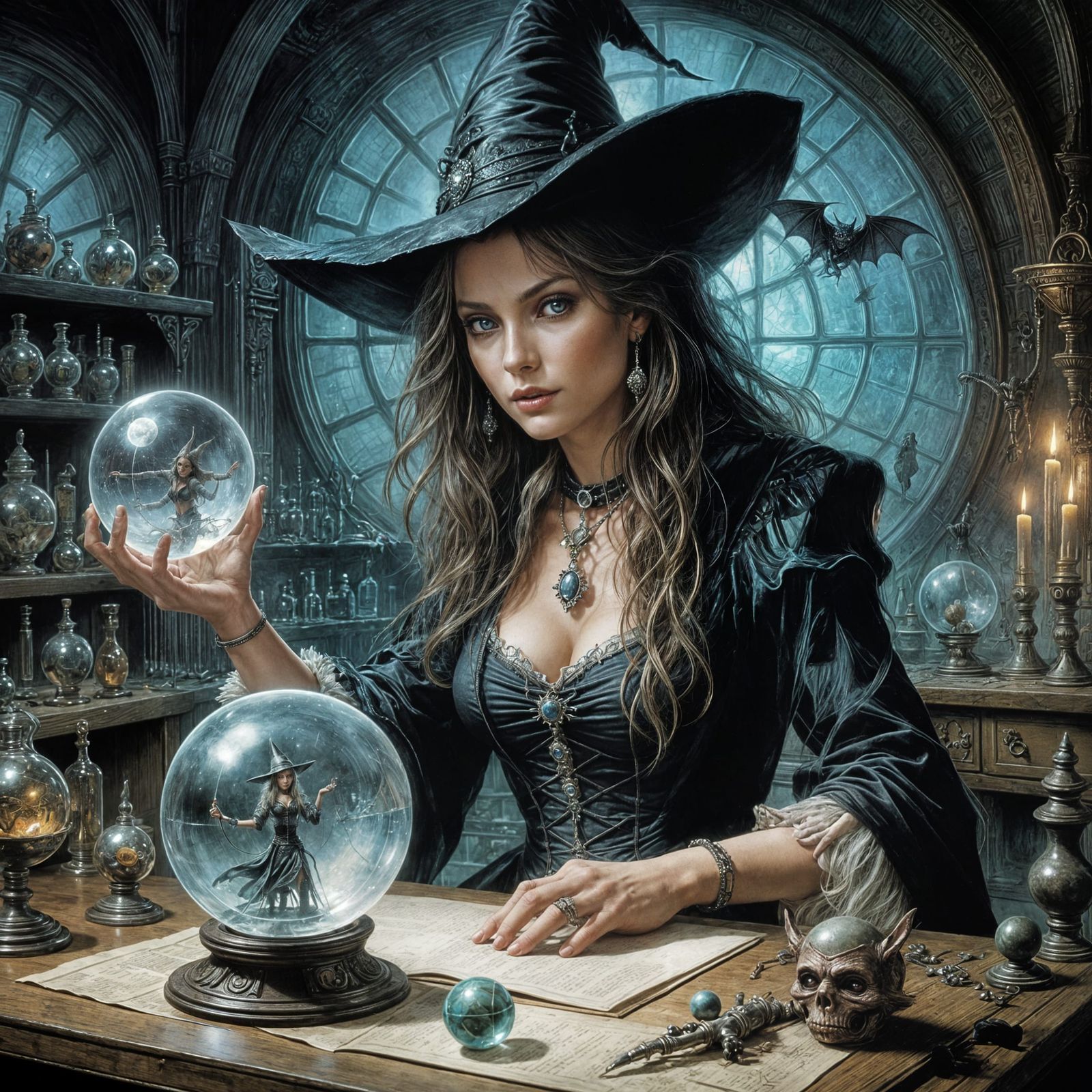 Fantasy Witch Lab Scene in Pastel Comic Style