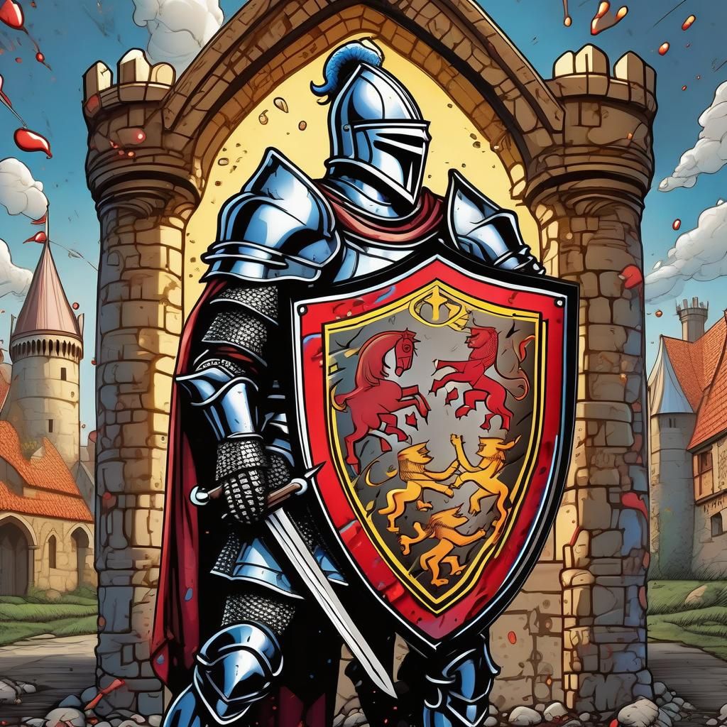 Medieval Knight with Intricate Heraldry Shield