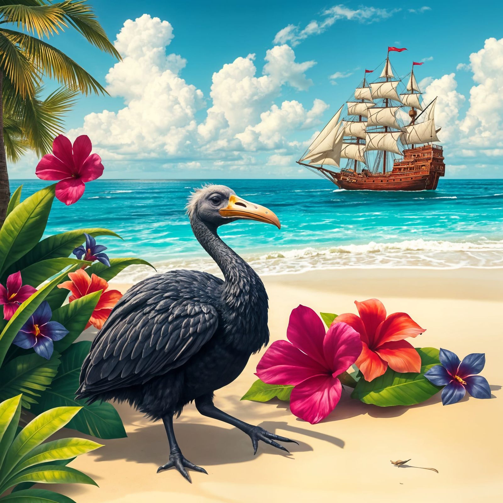 Majestic Dodo Strides Along Tropical Beach
