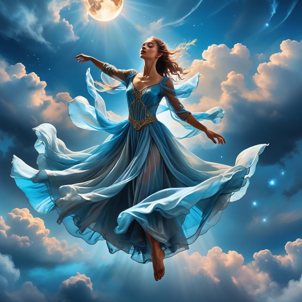 Captivating Dancer in Ethereal Sky: Fantasy Concept Art