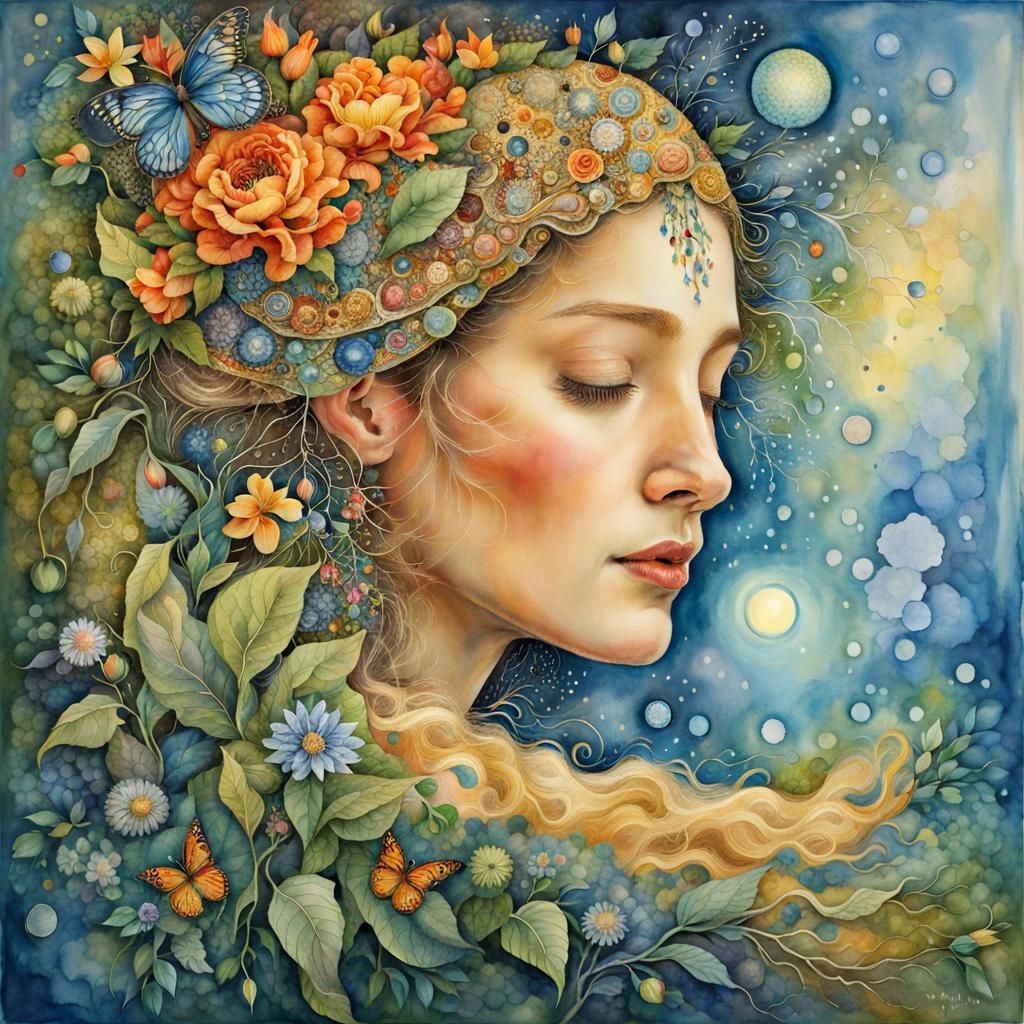 Brain Network in Warped Perspective: Watercolor Art