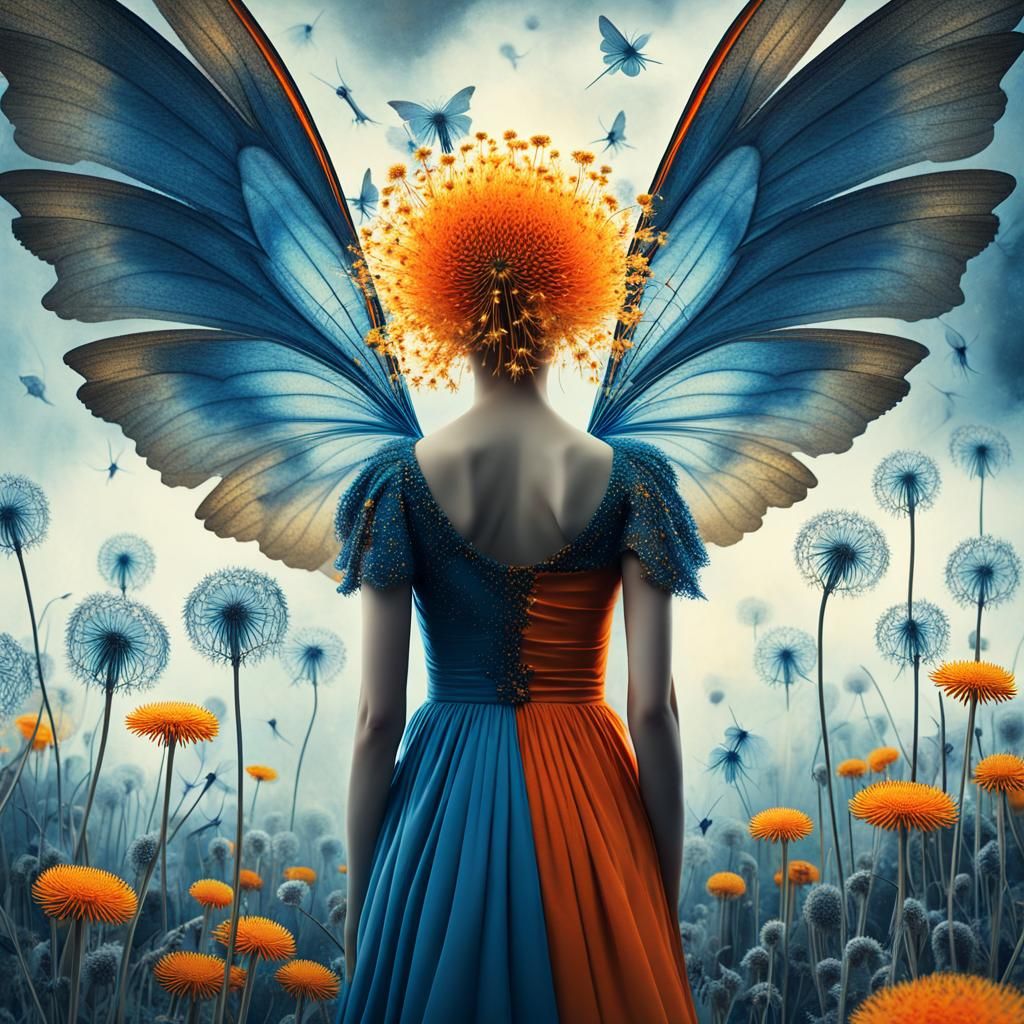 Fairies Making Wishes in Surreal Dandelion Dreamscape