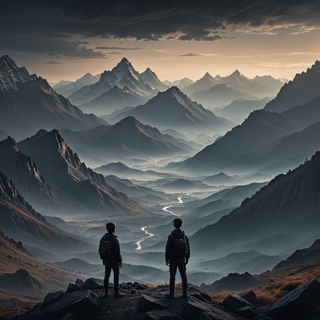 Boy Stares at Misty Mountains: Matte Painting