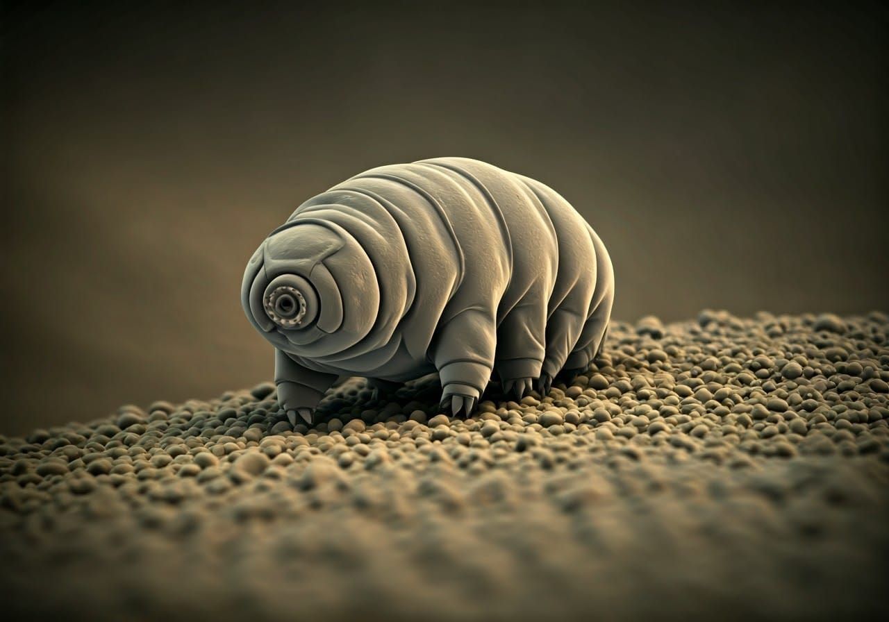 Tardigrade Amidst Lunar Crystal Formations