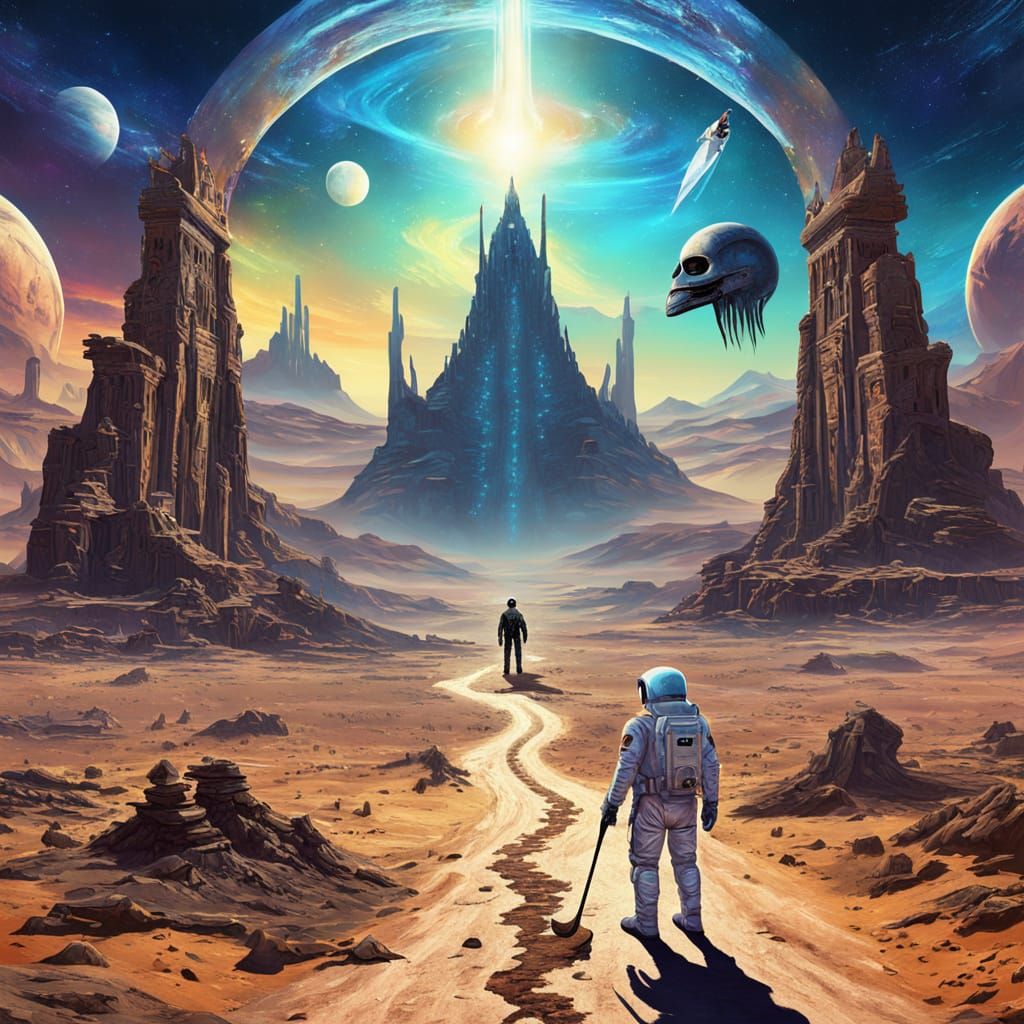 Astronaut's Choice on Alien Planet in Astral Illustration