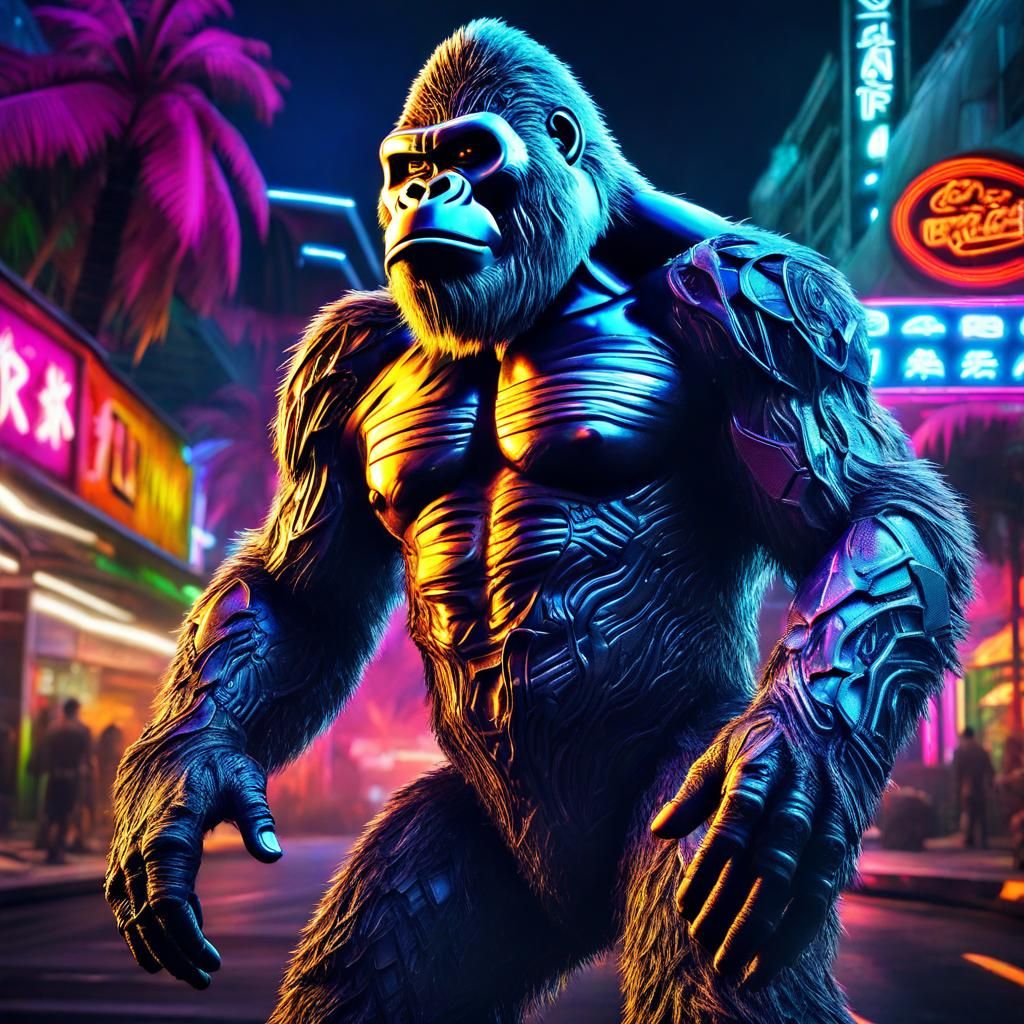 King Kong in Futuristic Neon Armor