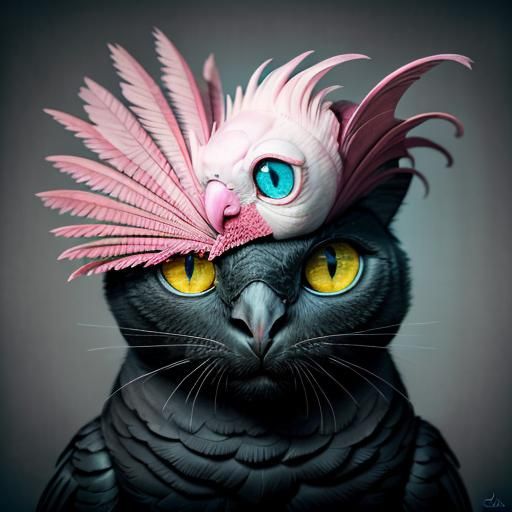 Surreal Cockatoo in Giant Cat Mouth