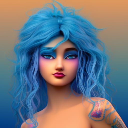 Gypsy Girl with Blue Hair: 3D Digital Art