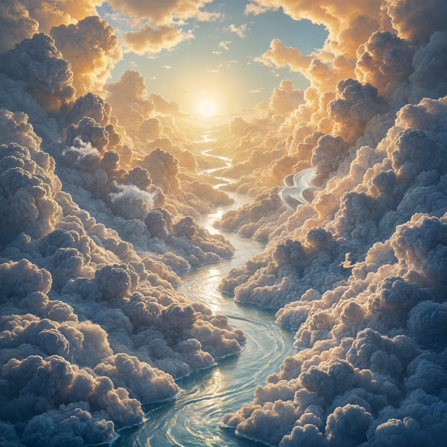Ethereal Dreamscape: Golden Clouds, Silver Rivers, Light Cre...