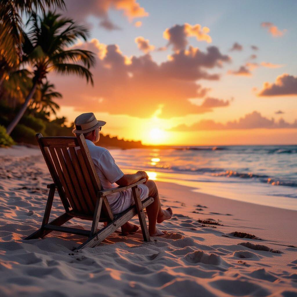 Sunset Relaxation on Barbados Beach in Photorealistic Style