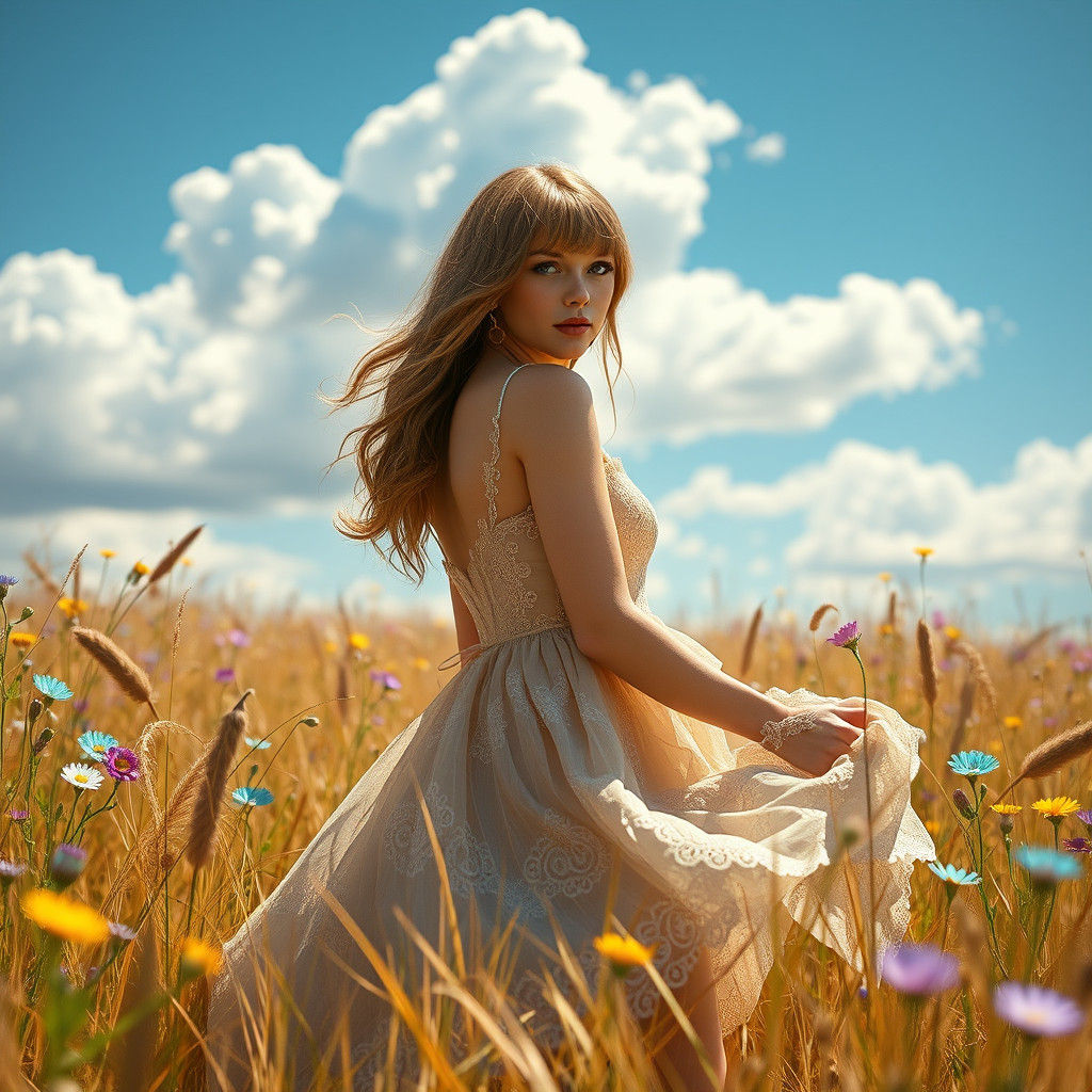 Enchanting Meadow Scene with Figure, Digital Matte Painting