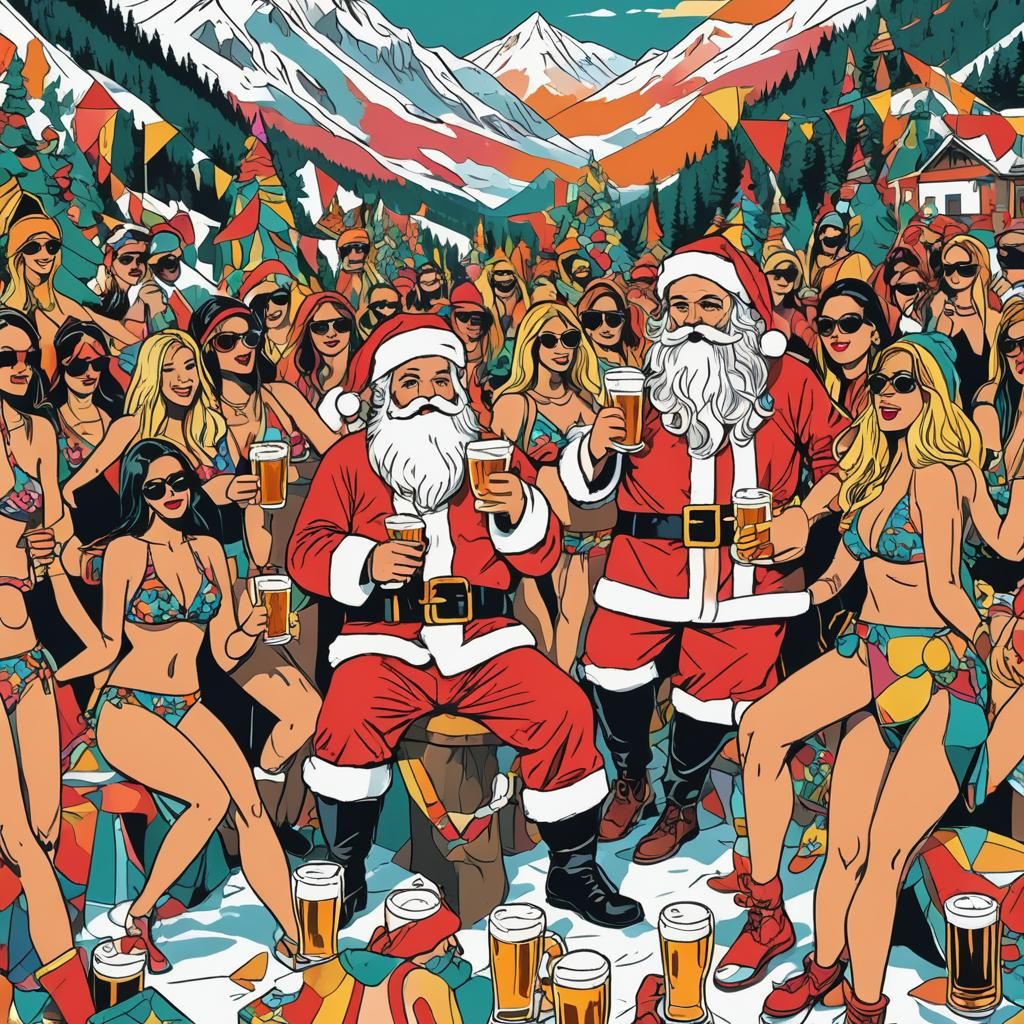 Santa's Après-Ski Party: A Vibrant Digital Pop Art Scene