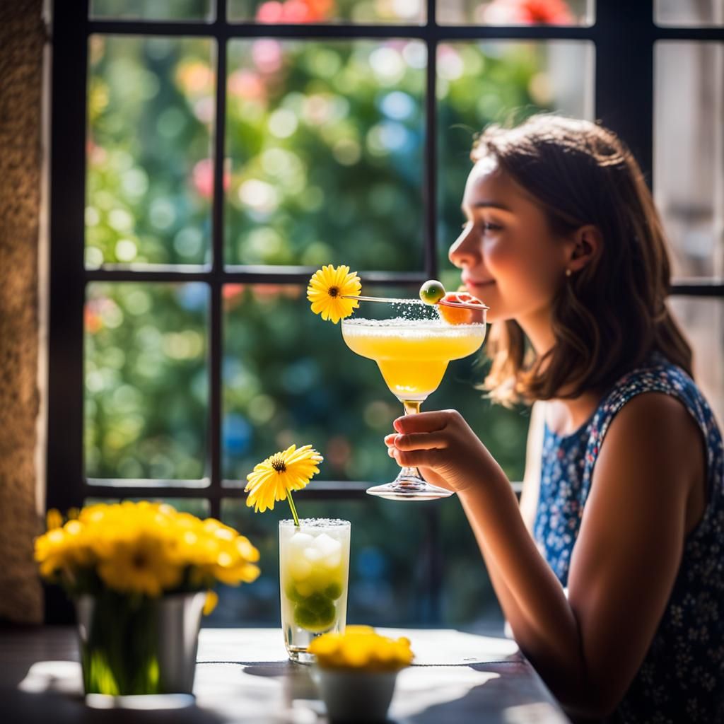 Girl at Window with Daisy in Hand