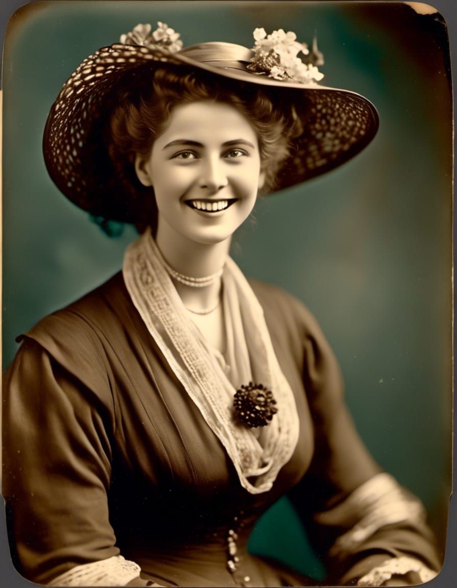 Friendly Woman Laughing in Sepia, Vintage Photograph