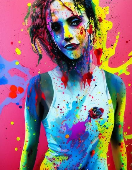 Paint Splattered Dress in Hyperrealistic Graffiti Art