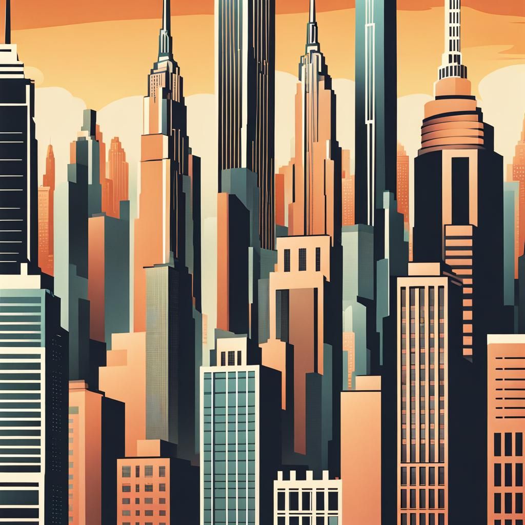 Hypermodern New York Skyscrapers in Retro Art Deco