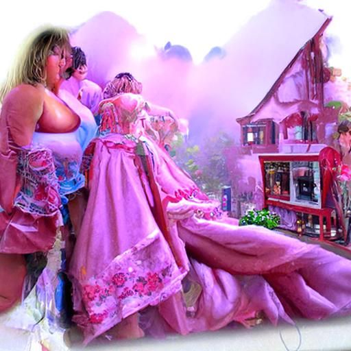 Ethereal Chase: Pink Lingerie Fantasy in Kinkade Style