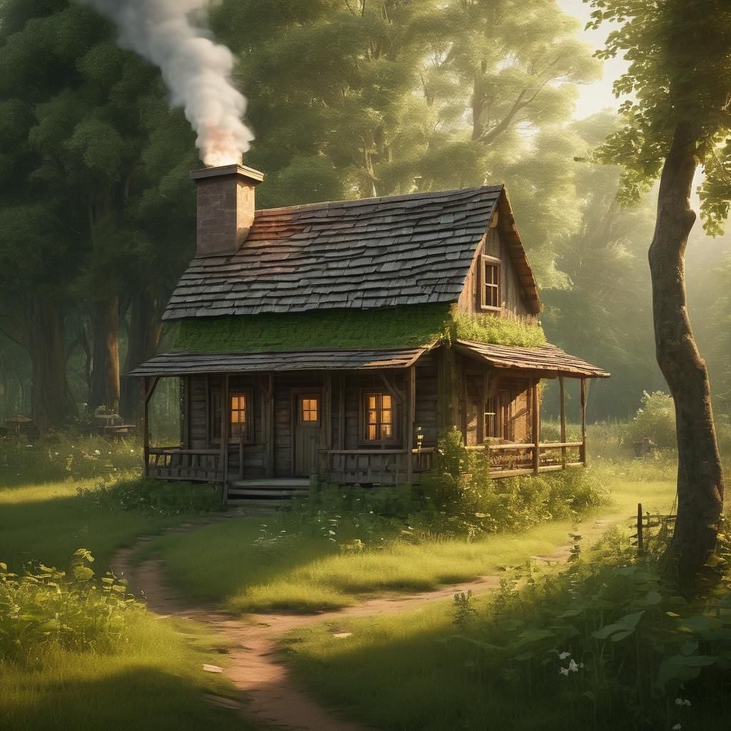 Idyllic Wooden House in Lush Meadow: Folk Art