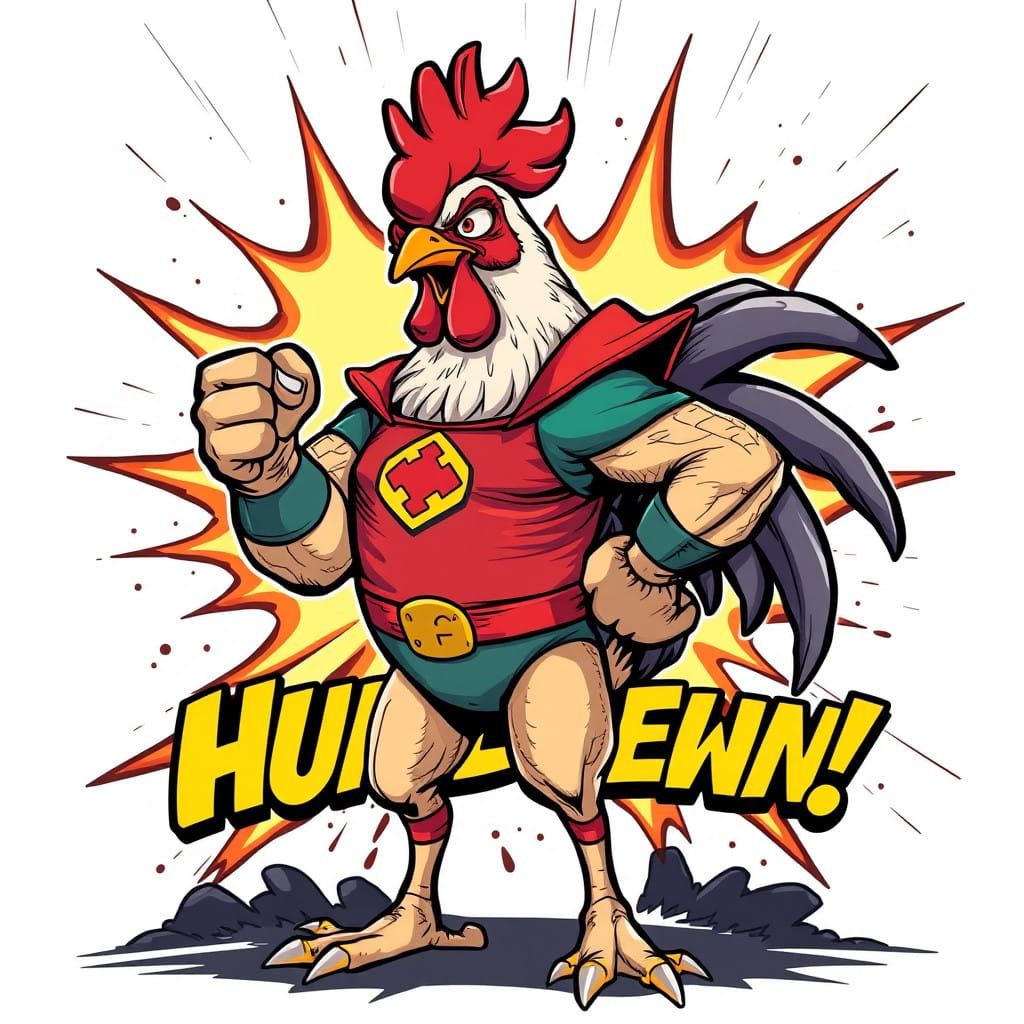 Confident Comic Book Chicken Hero