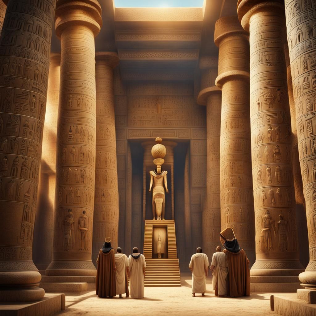 Egyptian Temple Hypostyle Hall with Priests