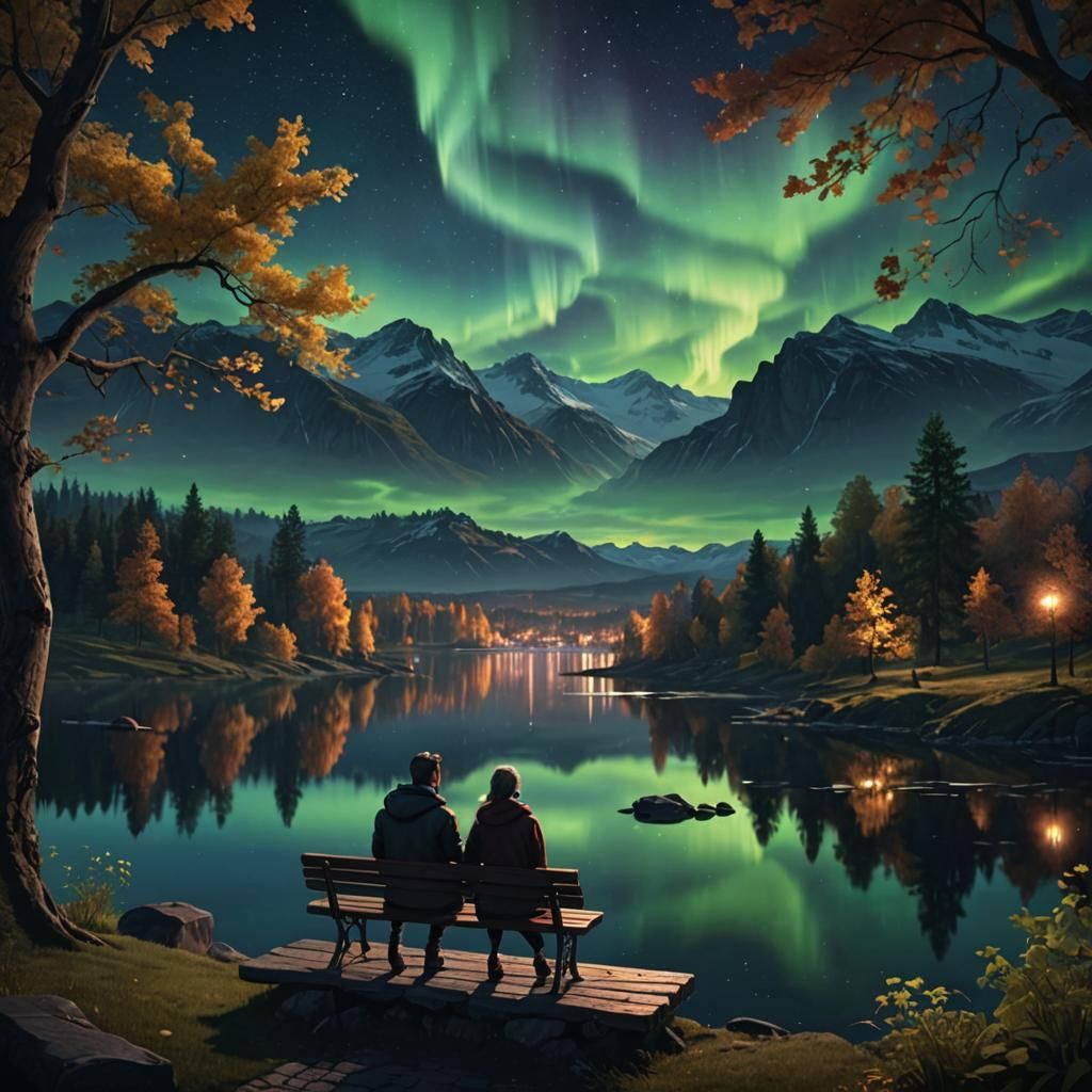 Lovers Watch Aurora Borealis: Fantasy Concept Art