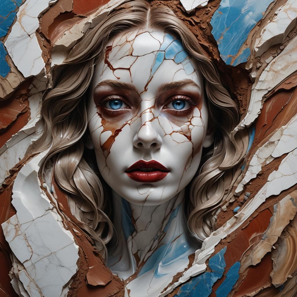 Marble Girl Emerges from Earth: Hyperrealistic Concept Art