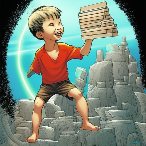 Happy Asian Teenager Cartoon in Comic Book Style