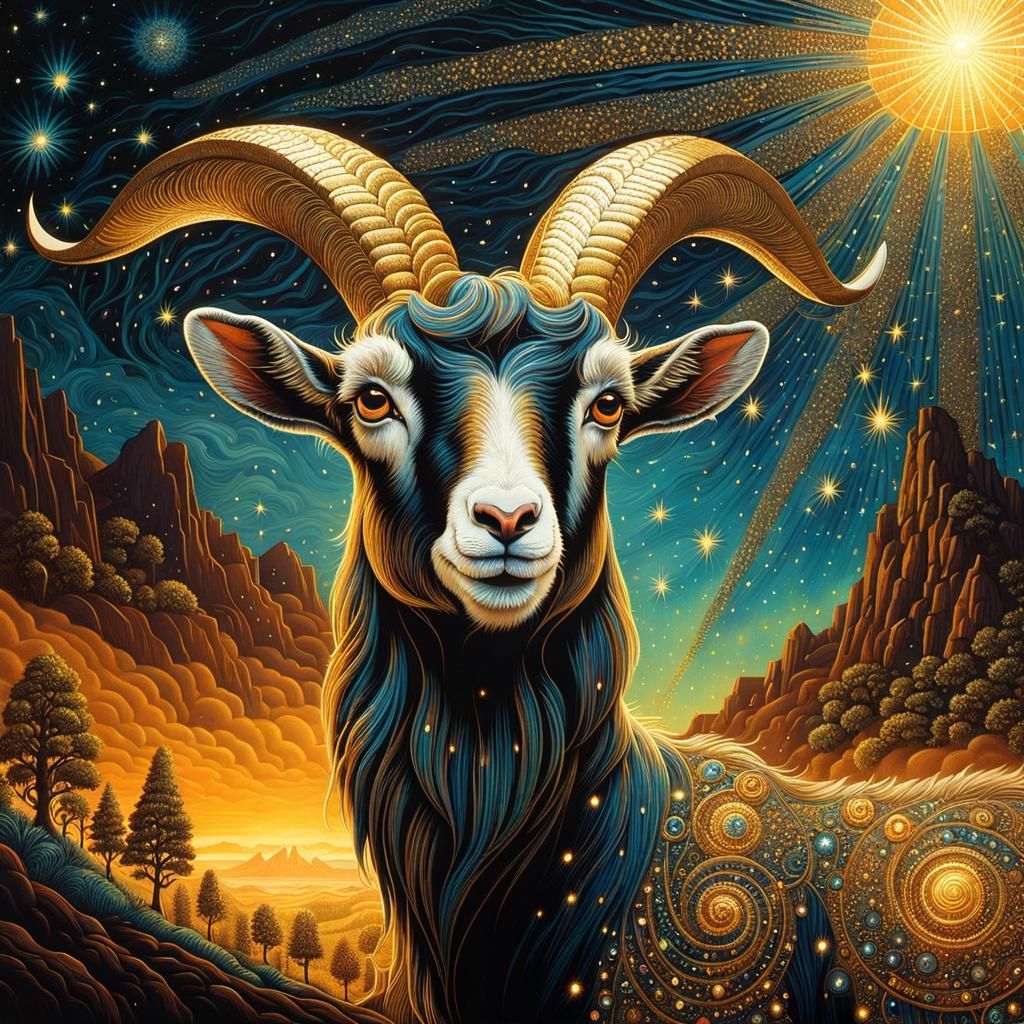 Golden Goats in Surreal Psychedelic Style