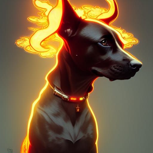 Flaming Collar Dog Concept Art in 8K