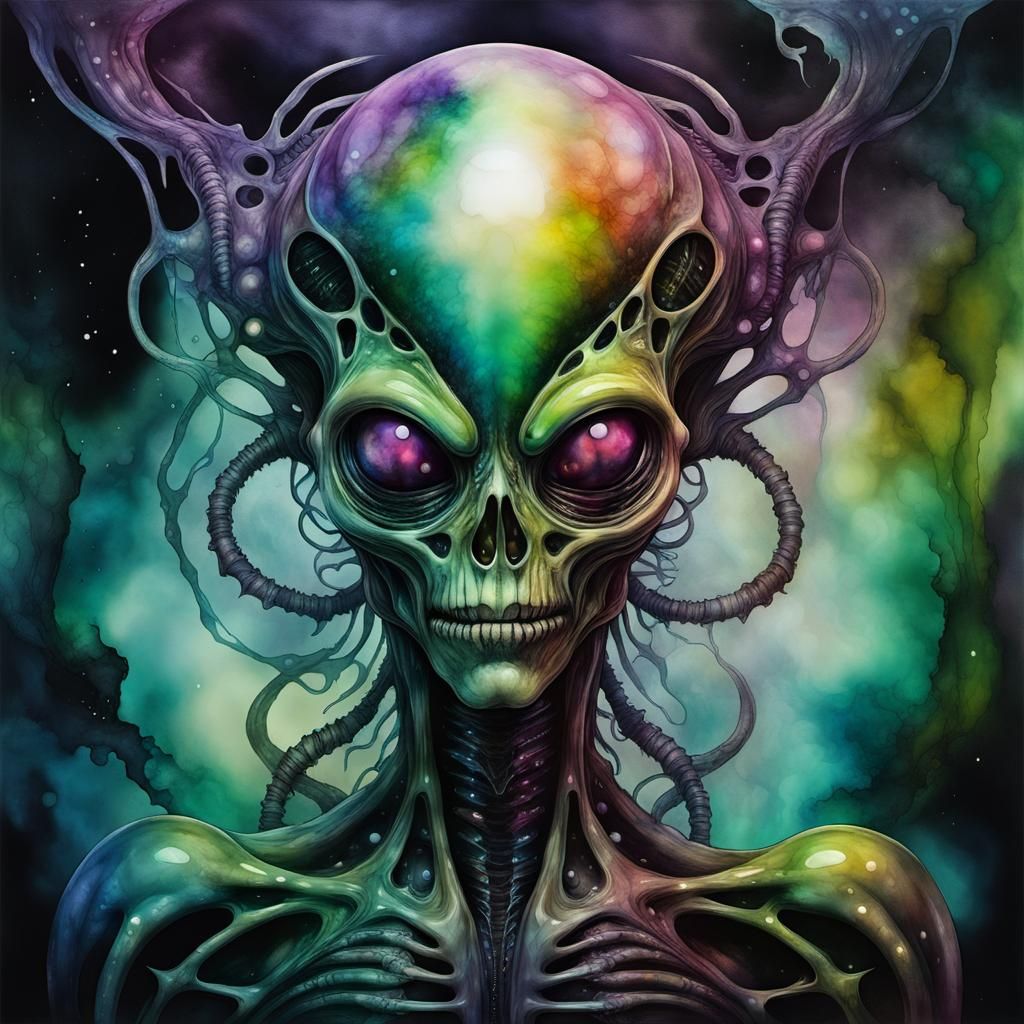 Otherworldly Alien Mutant Catastrophe in Alcohol Ink Style