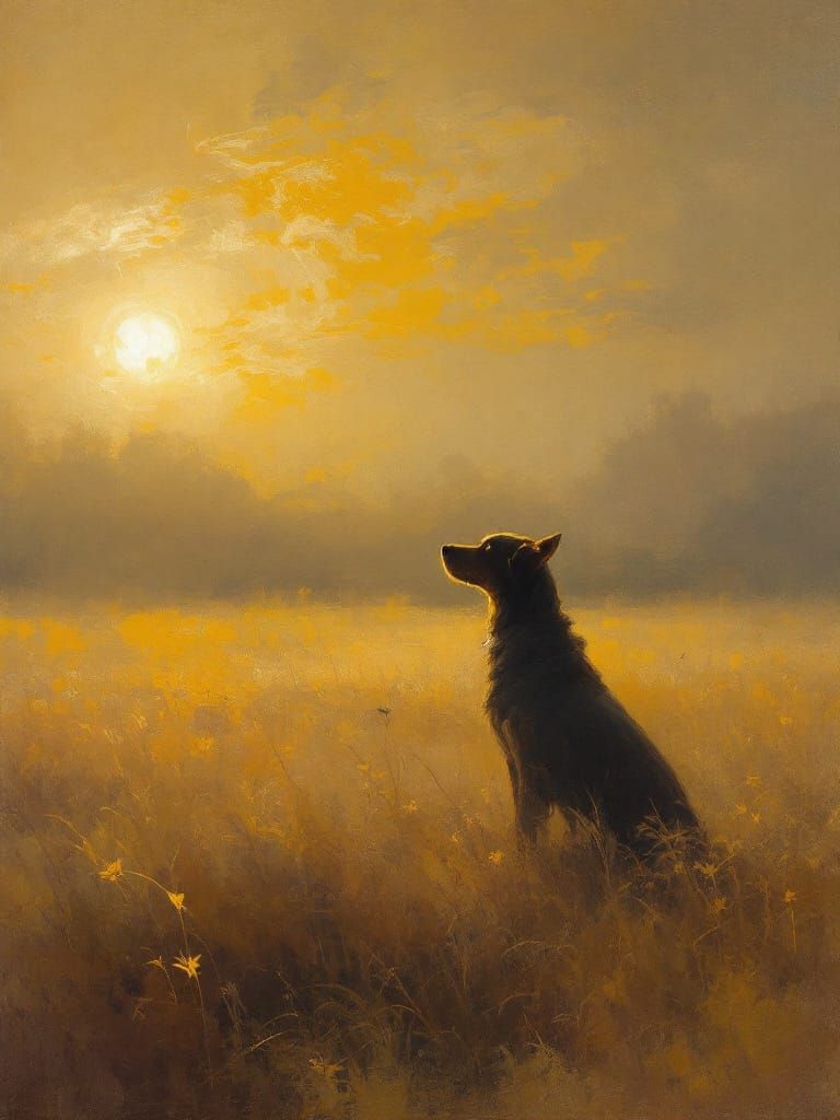 Dog Bathed in Golden Light, Symbolist Atmosphere
