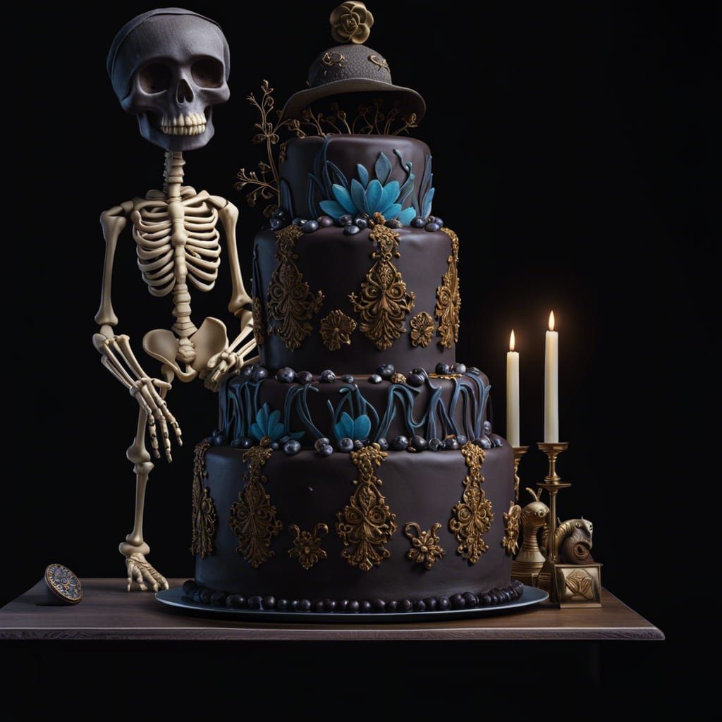 Gothic Black Chocolate Cake with Marzipan Skeleton