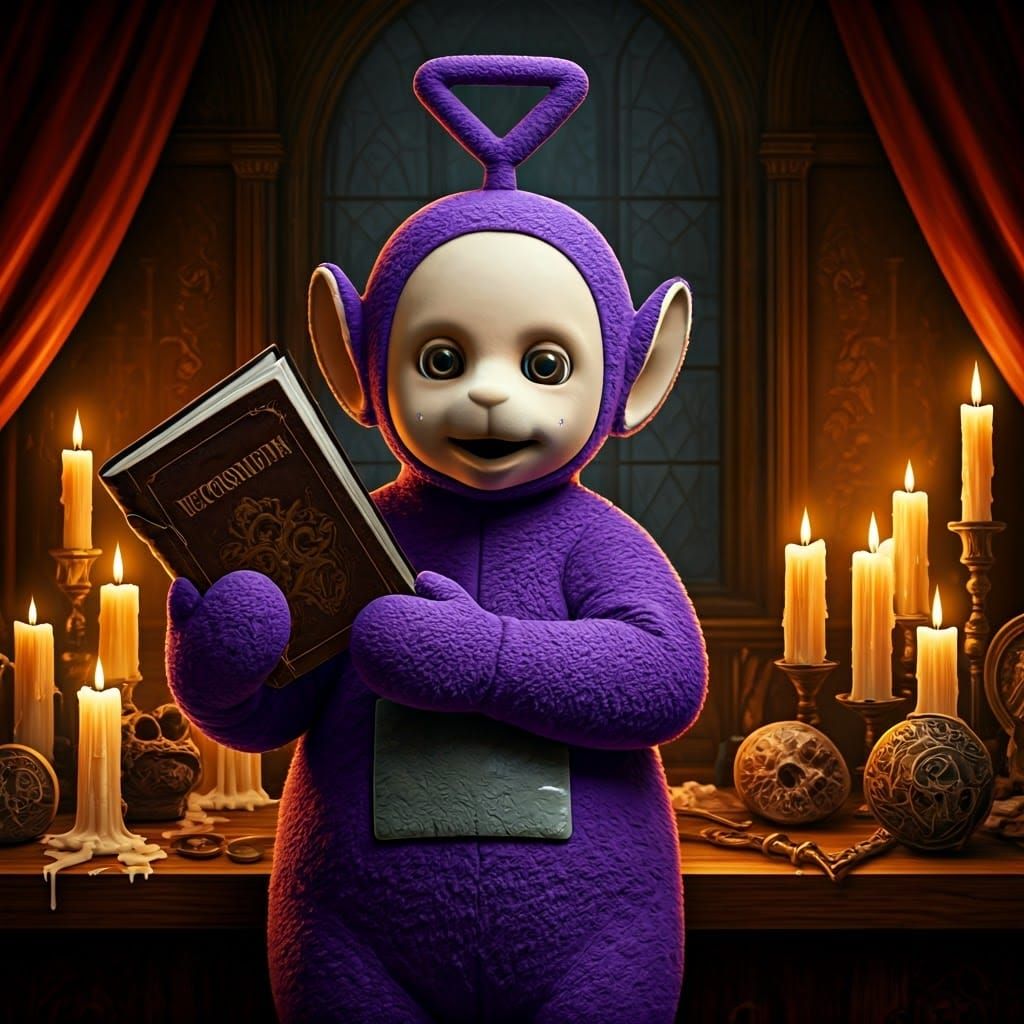 Teletubby Unleashes Dark Magic with Necronomicon