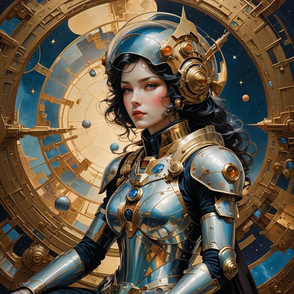 Starship Captain in Cubist Iridescent Cosmos