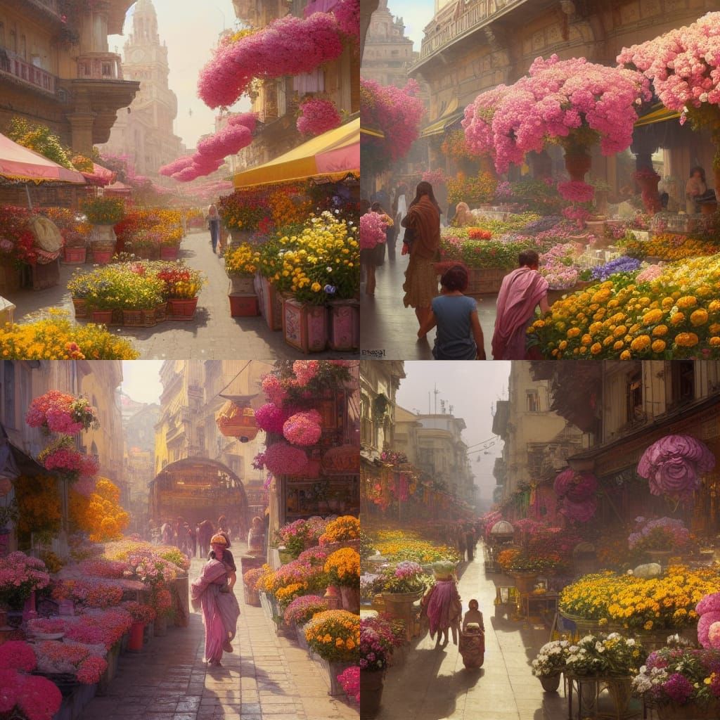 Colorful Roman Market in Digital Painting Style