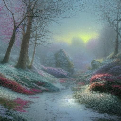 Ethereal Frosted Leaf in a Misty Fantasy Landscape