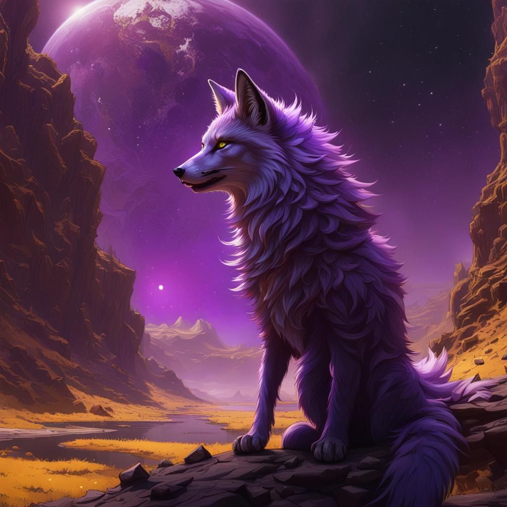 Space Fox Gazing at Earth: Dark Fantasy Art