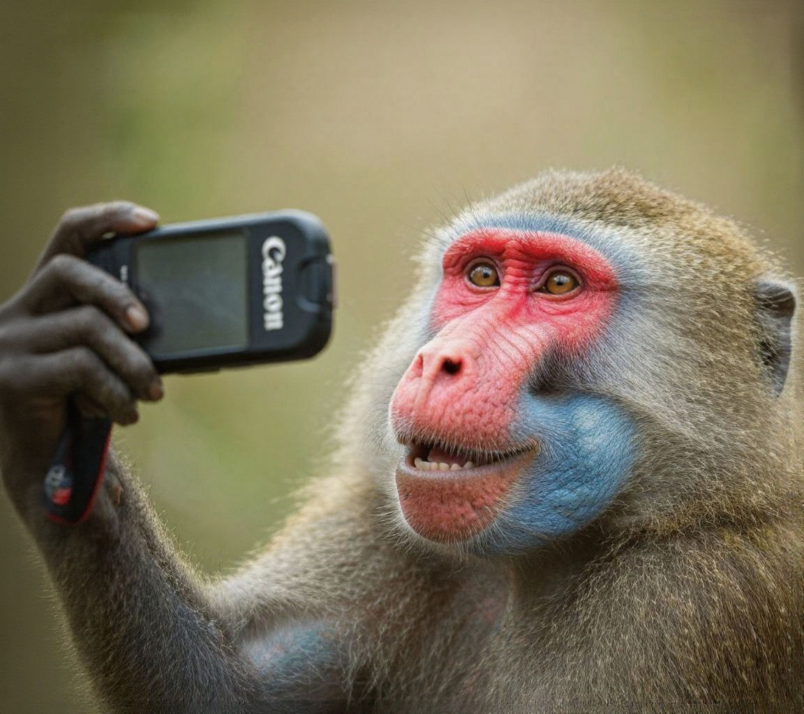 Baboon Monkey Taking a Selfie in Nature Photograph