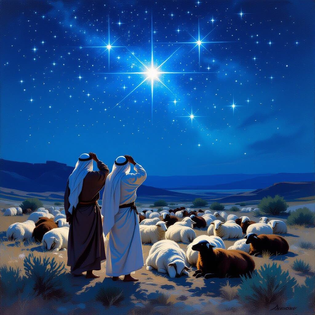 Beduin Shepherds Gaze at Dazzling Night Sky