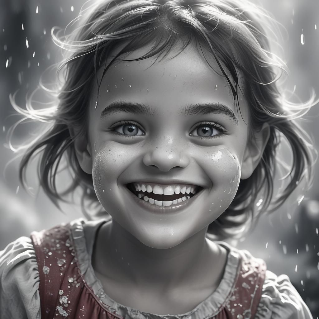 Smiling Girl Portrait in Monochrome Digital Art