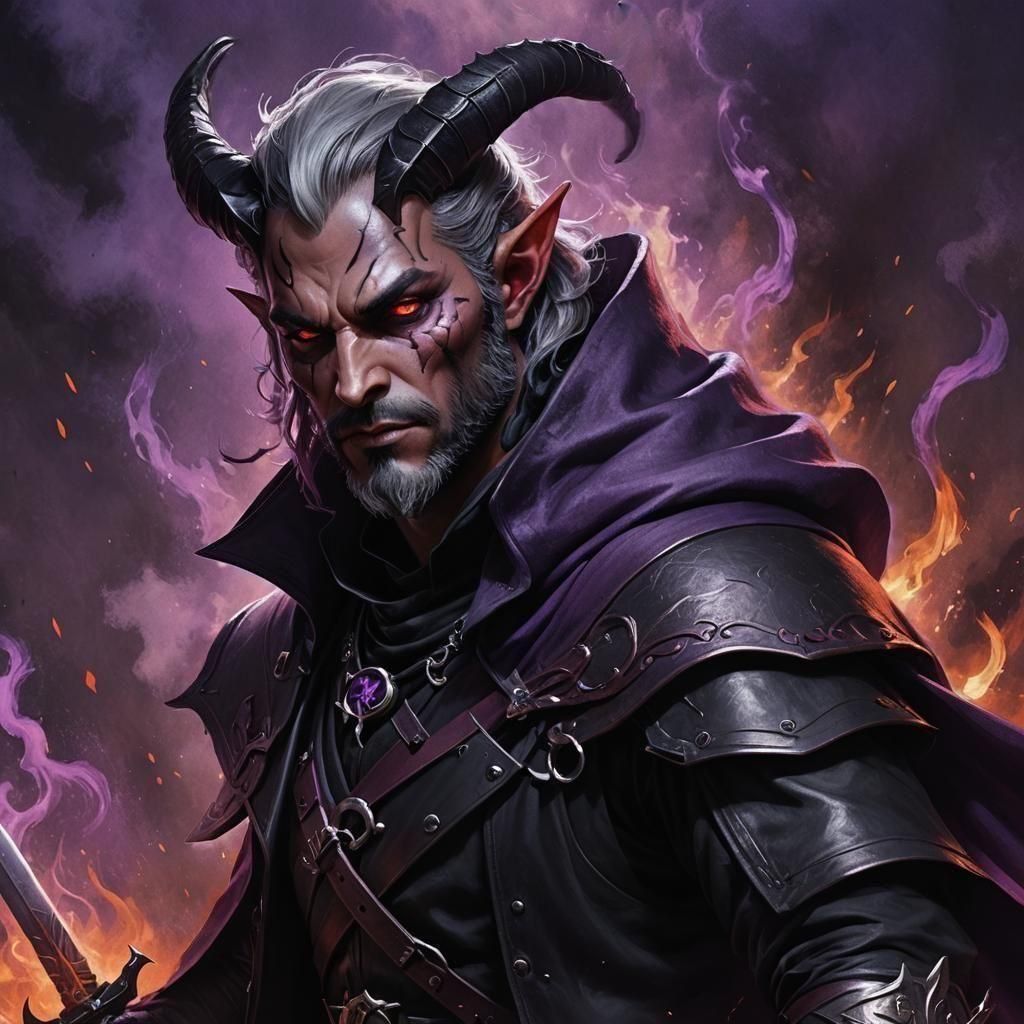 Tiefling Rogue in Detailed Matte Painting Style