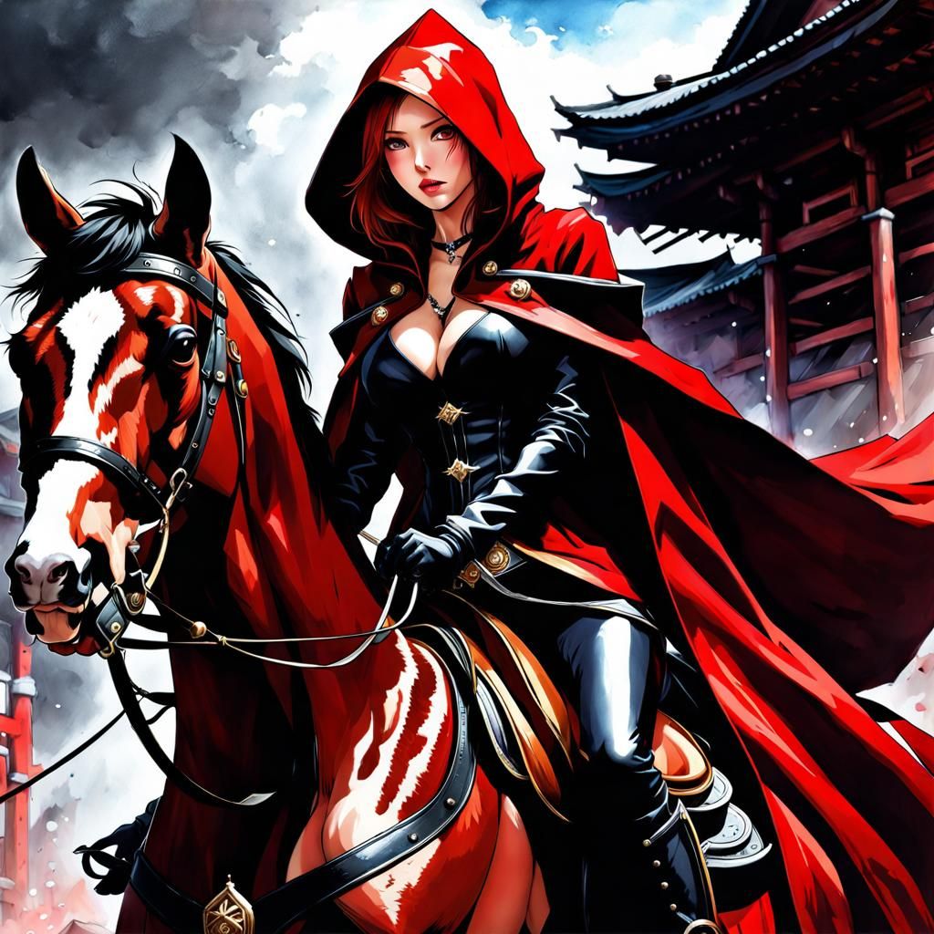 Beautiful Mistress Riding Rodeo, Gothic Art Style
