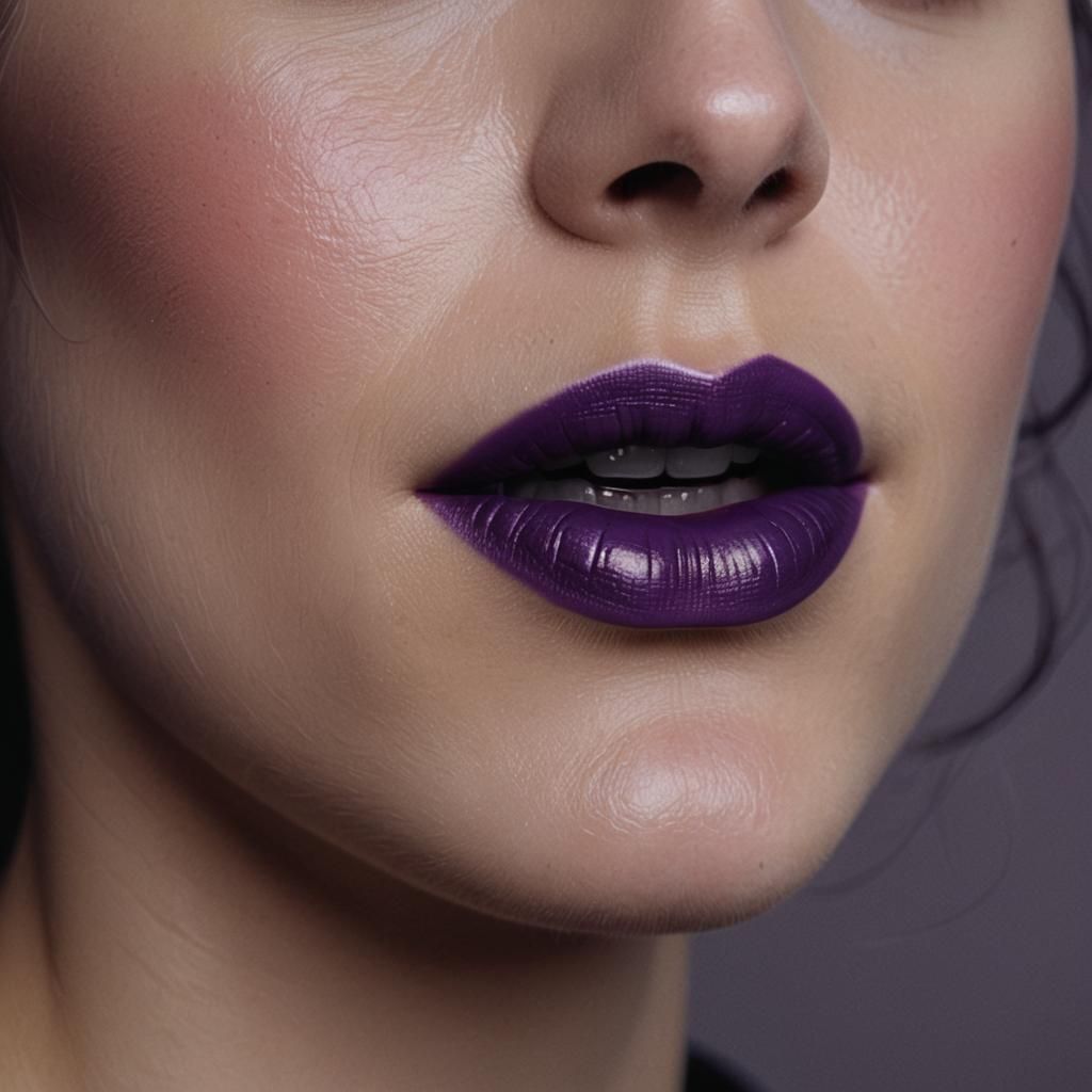 Purple Lipstick Lips: Cinematic Film Still