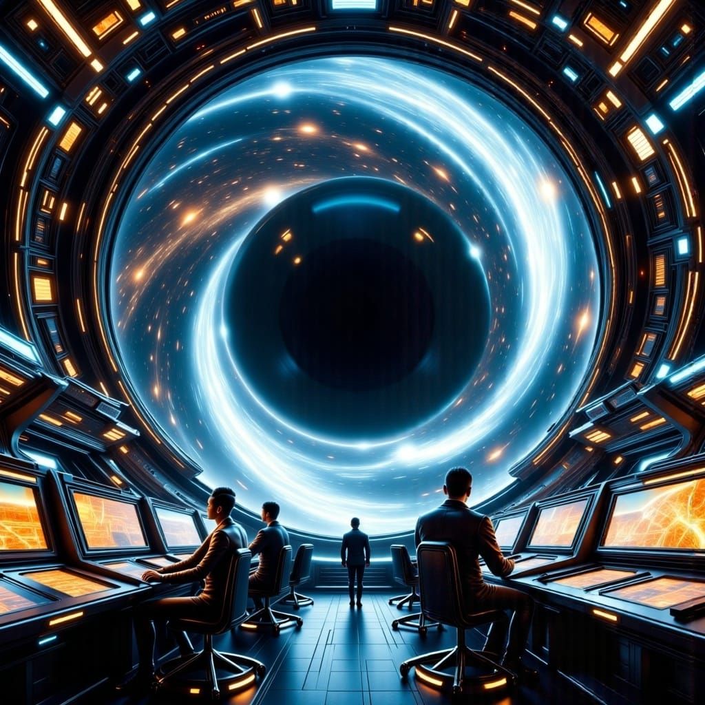 Futuristic Spaceship Engineering Room with Black Hole Core