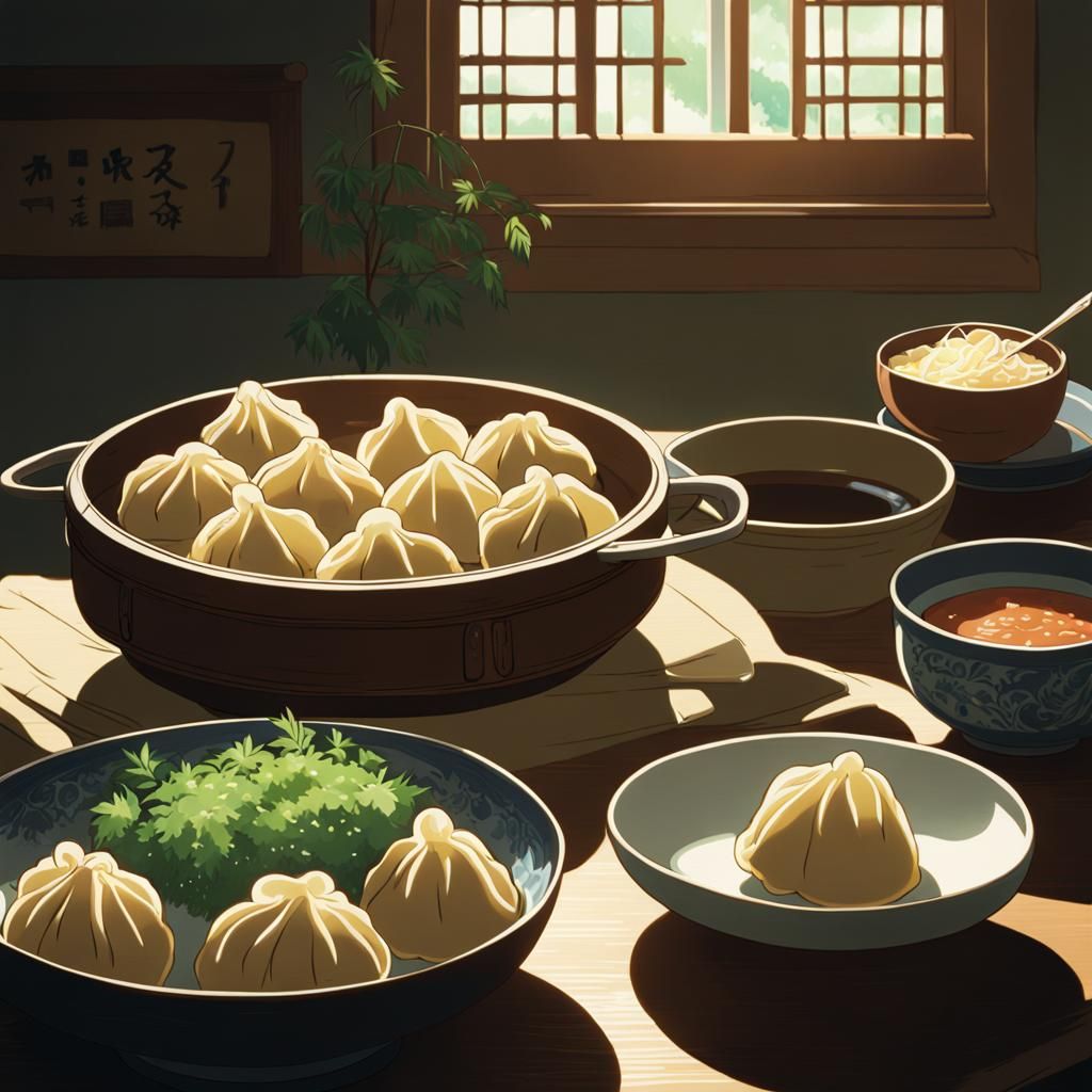 Dumplings in Studio Ghibli Anime Style