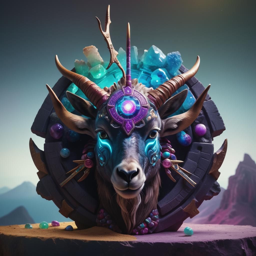 Aztec Byzantine Ibex Geode Portal in Fantasy Art Style