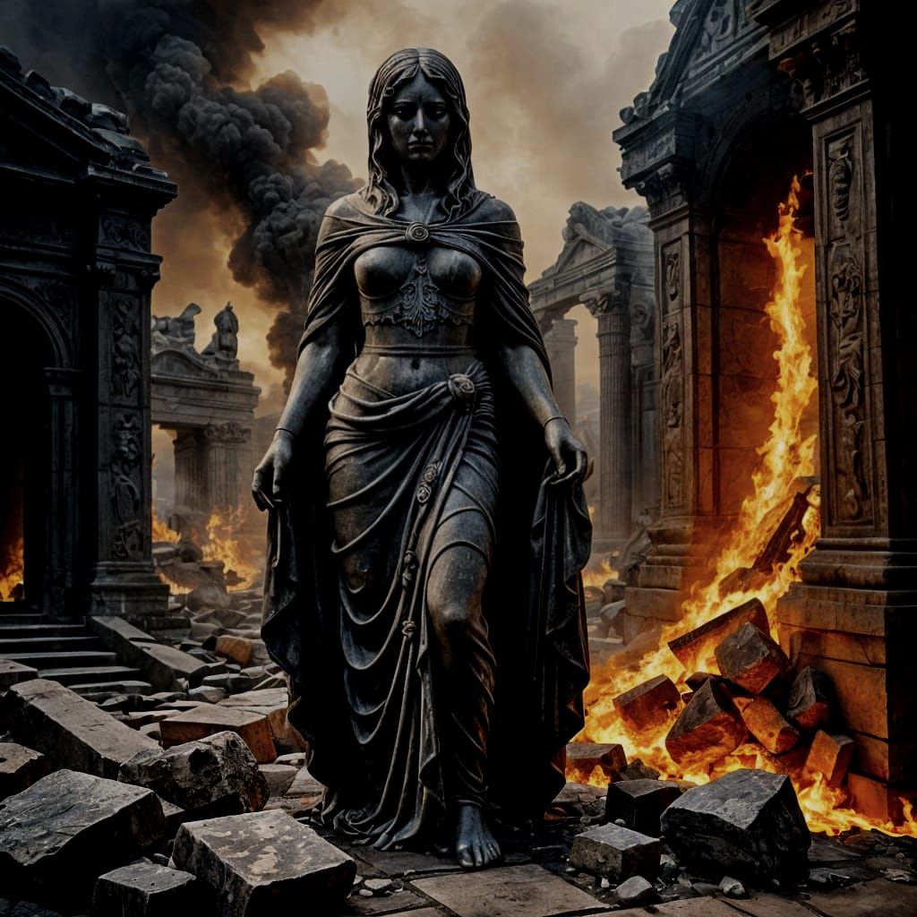 Biblical Woman Turned Granite Sculpture in Burning City