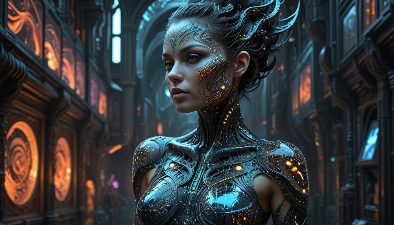 Ethereal Woman Embodies Fractalized Beauty in Cyberpunk Styl...