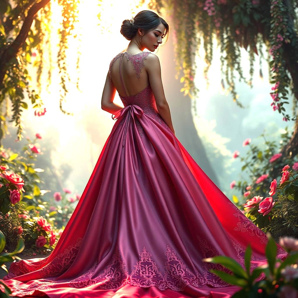 Stunning Lilac and Red Silk Wedding Dress in Fantasy Concept...